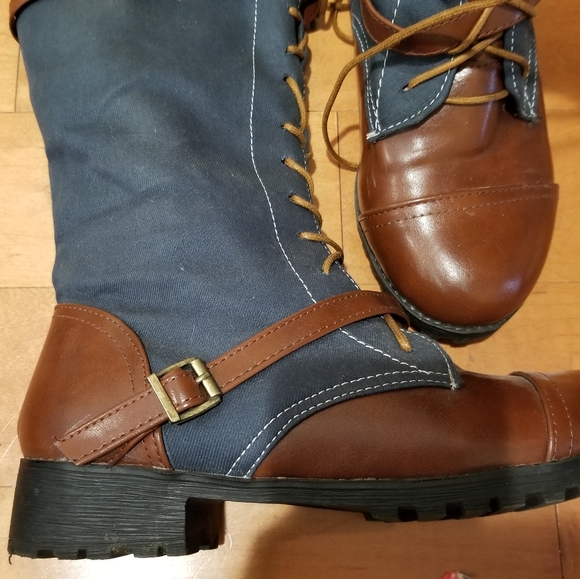 NWOT Leather Strap Buckled Teal moto combat Boots - Picture 5 of 8